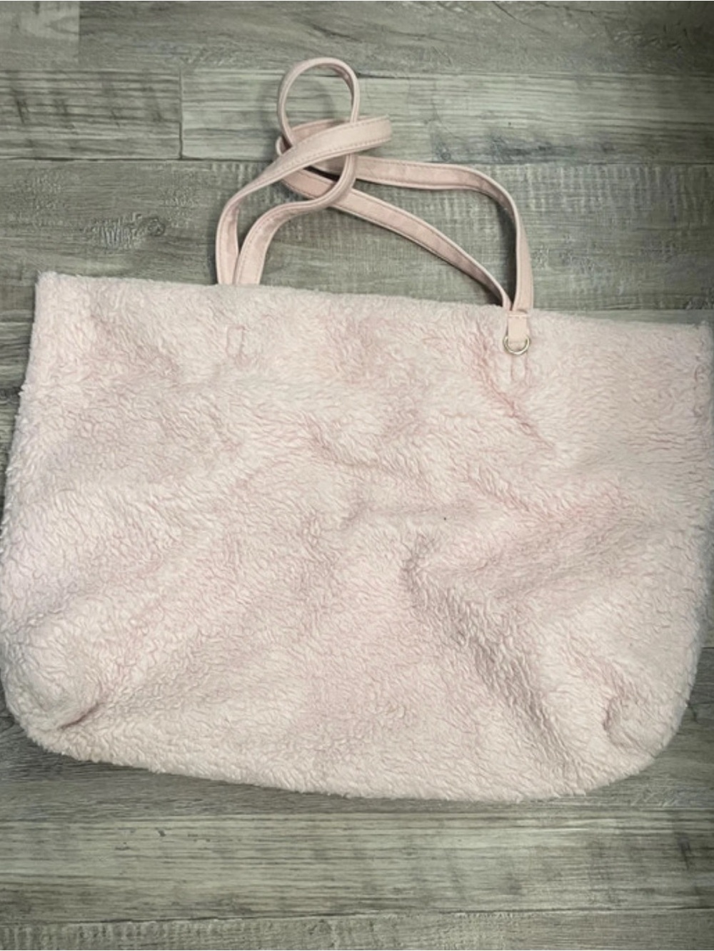 Plush Light Pink Faux Shearling Tote Bag with Double Straps